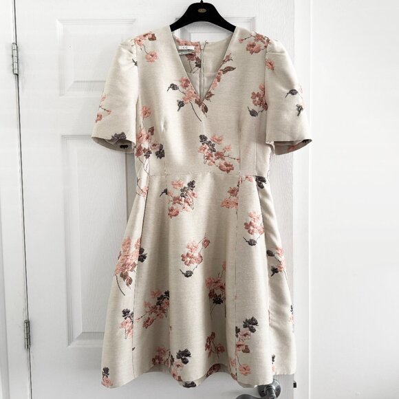 CO Pink Floral Jacquard Dress in Beige, size Medium (Fits size Small) - Picture 2 of 10